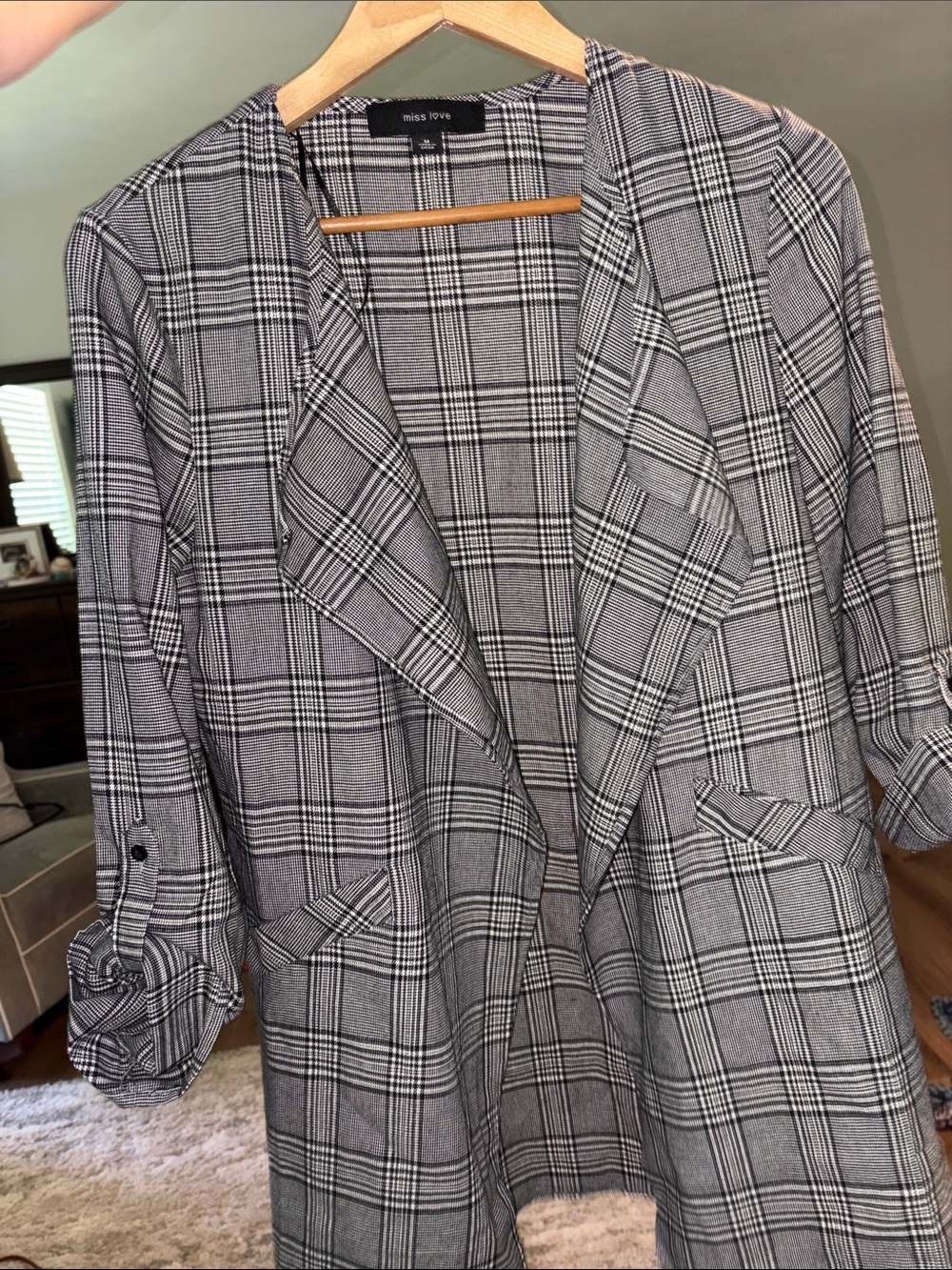 OFFERS OPEN! Miss Love medium women’s blazer Black & White Plaid Drape Blazer